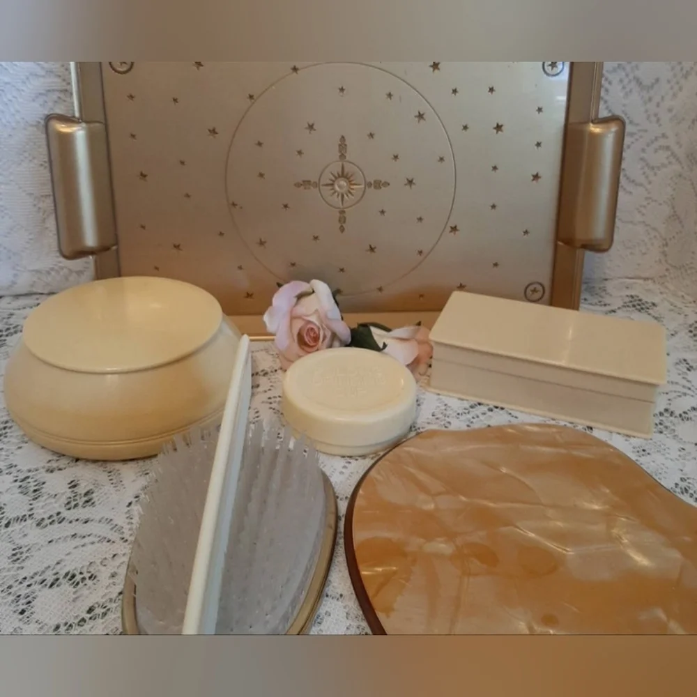 Vintage Durable Plastic Elegant Gold Vanity Tray Cardinal Directions Gift